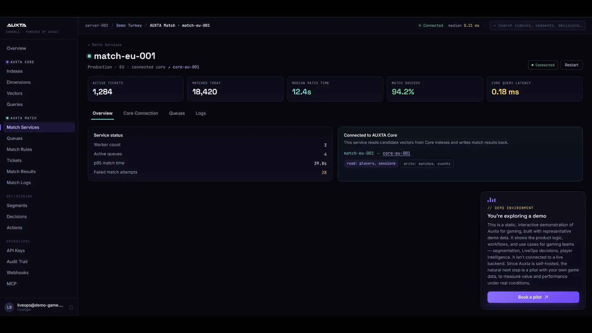 AUXTA real-time matchmaking decisioning view