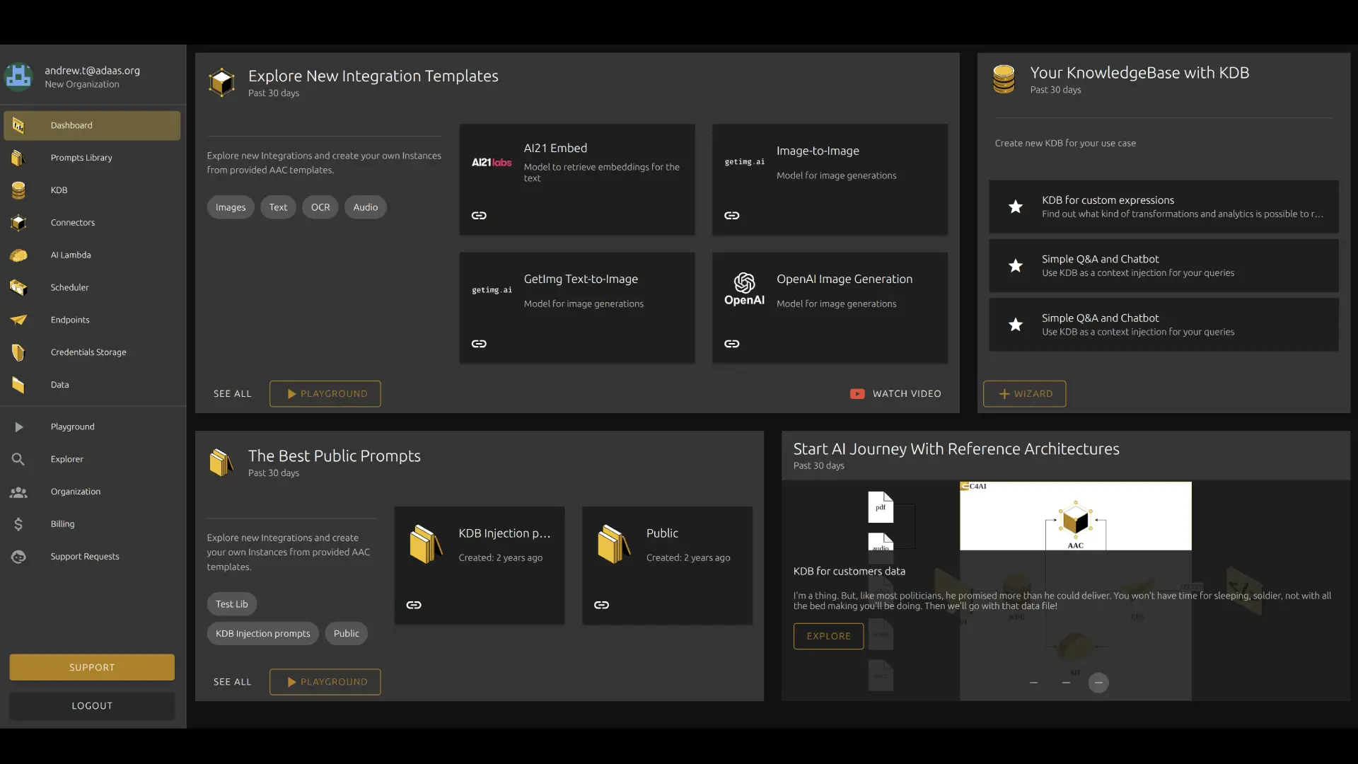 Cloud4.ai dashboard — central control plane for AI services