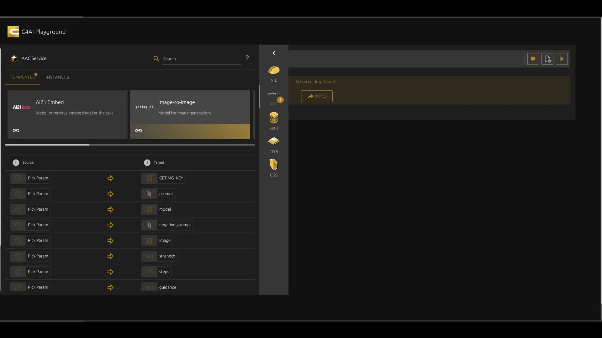 Cloud4.ai playground for testing prompts, models and chains