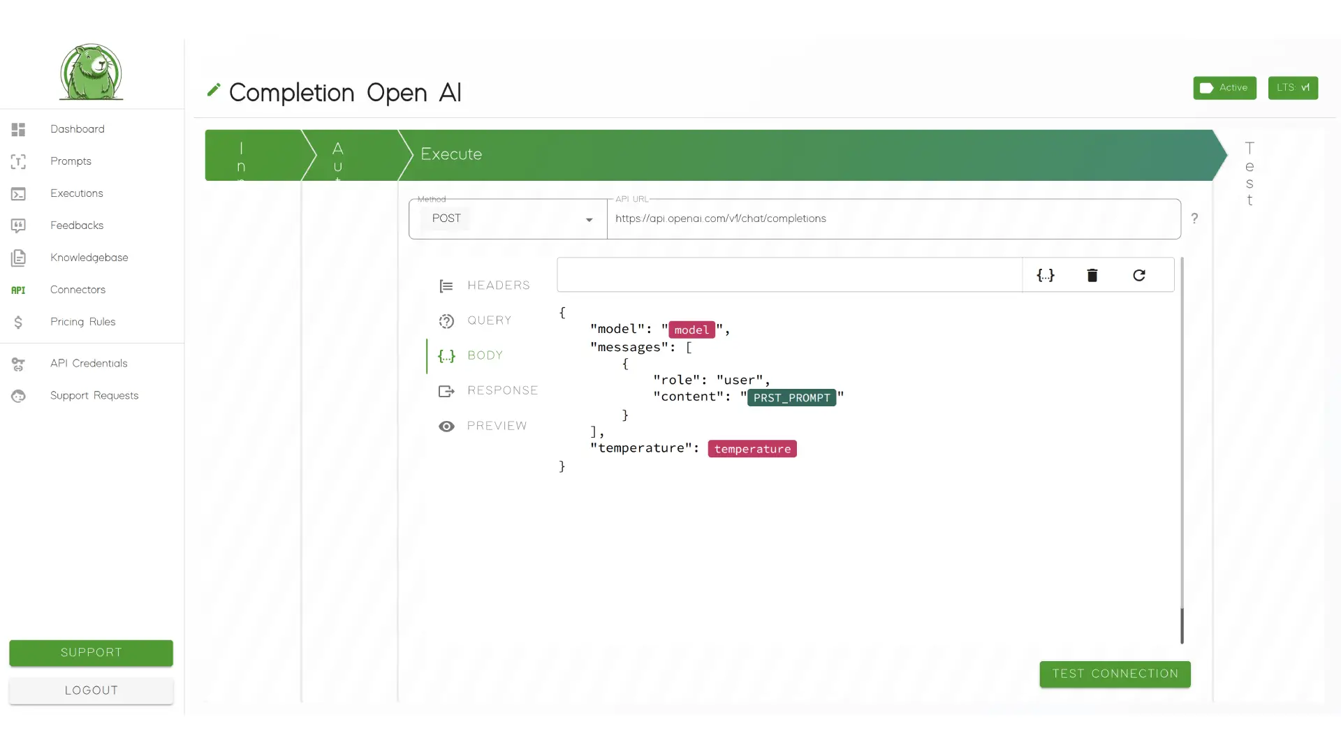 PRST.ai AI connector configuration